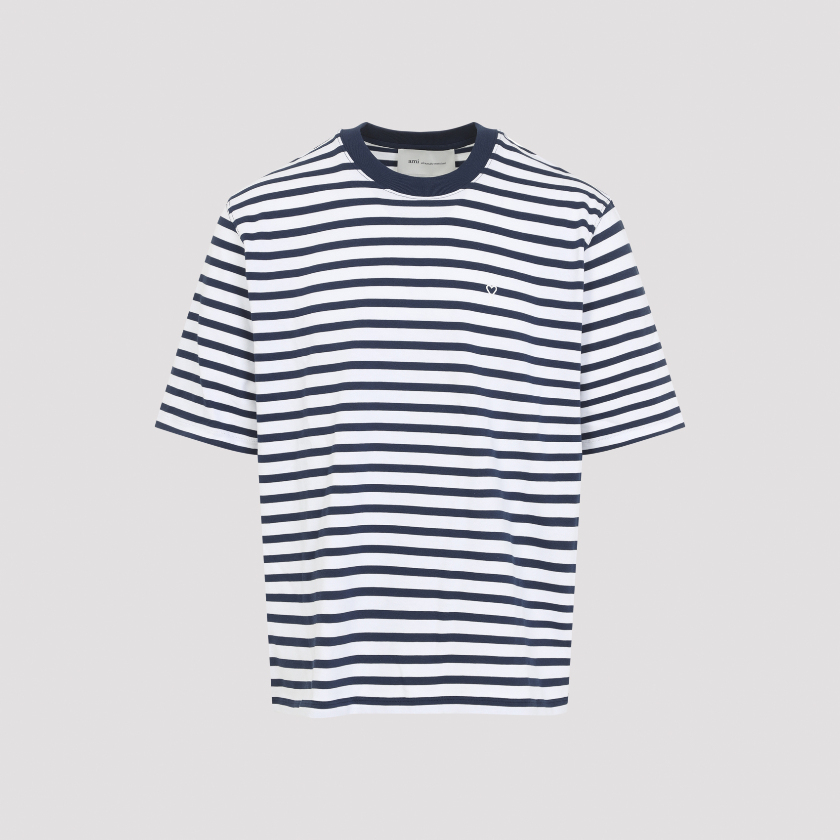 Ami Paris Men's White Ami Mariniere Boxy Fit T-Shirt Cotton Tshirt