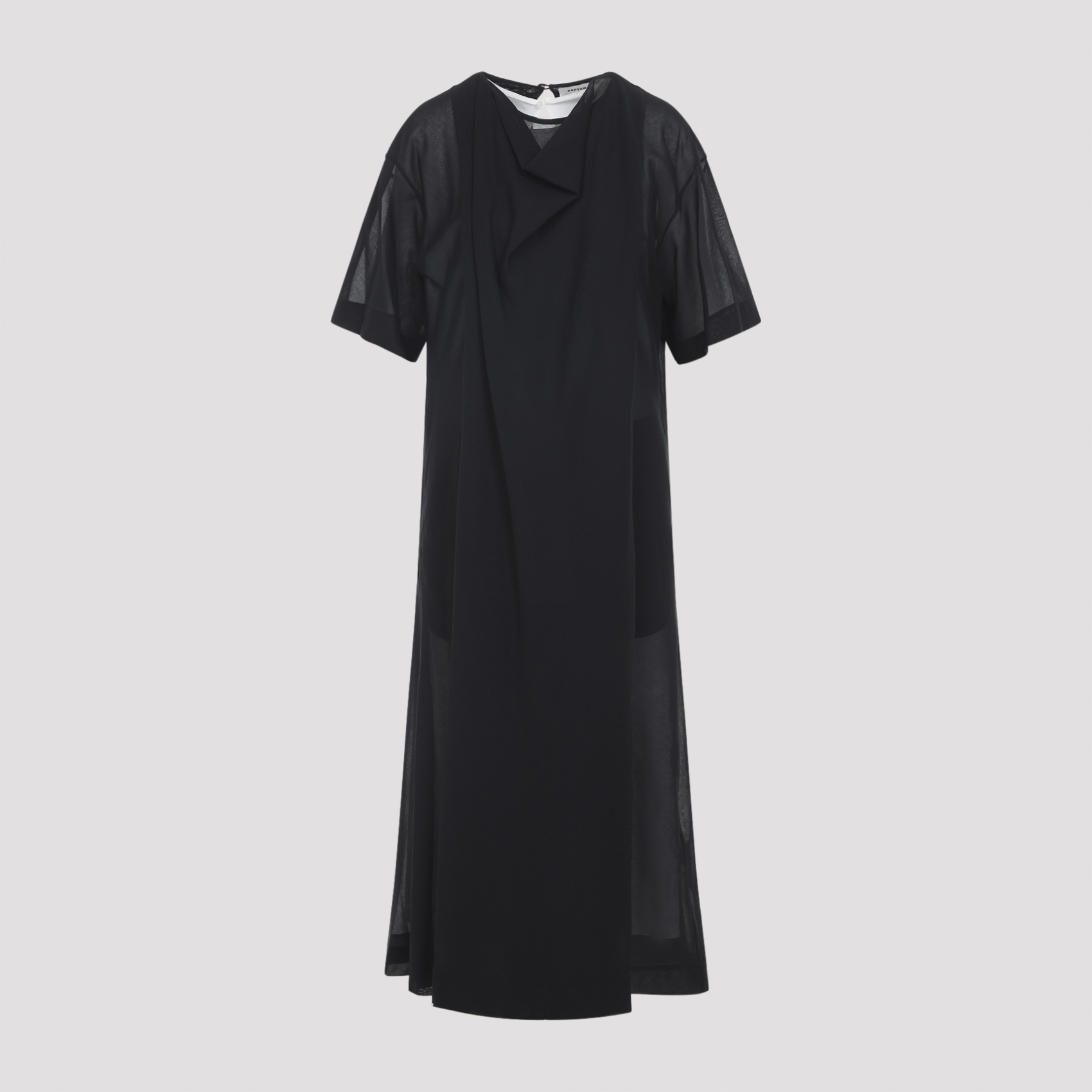 Carven Women's Black Sheer Draped Midi Dress Cotton