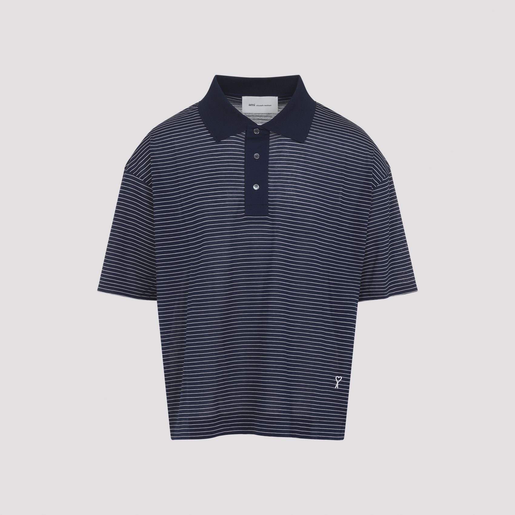 Ami Paris Men's Blue Ami Striped Boxy Fit Polo Cotton
