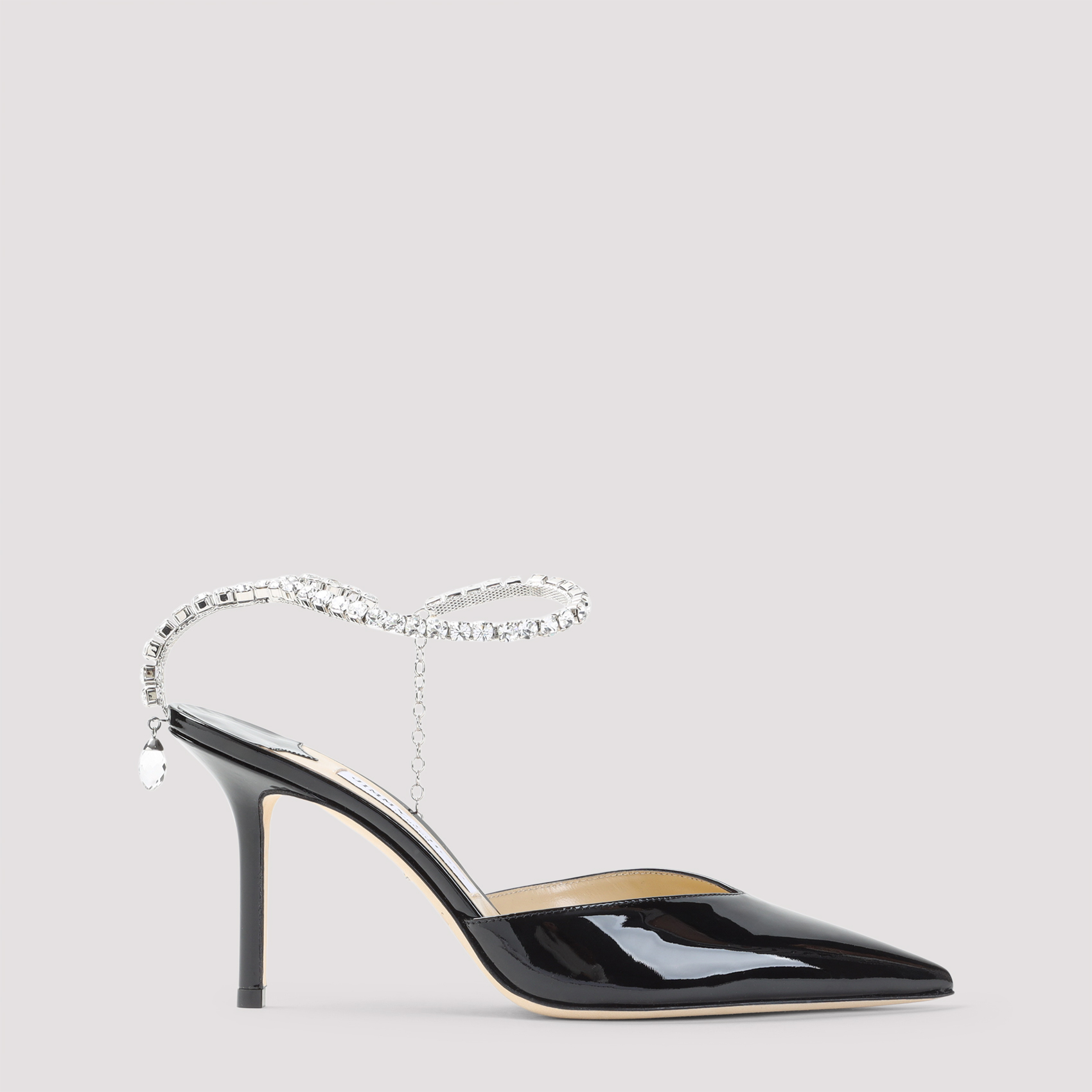 Jimmy Choo Women's Black Saeda 85 Patent Leather Pumps Crystals Shoe