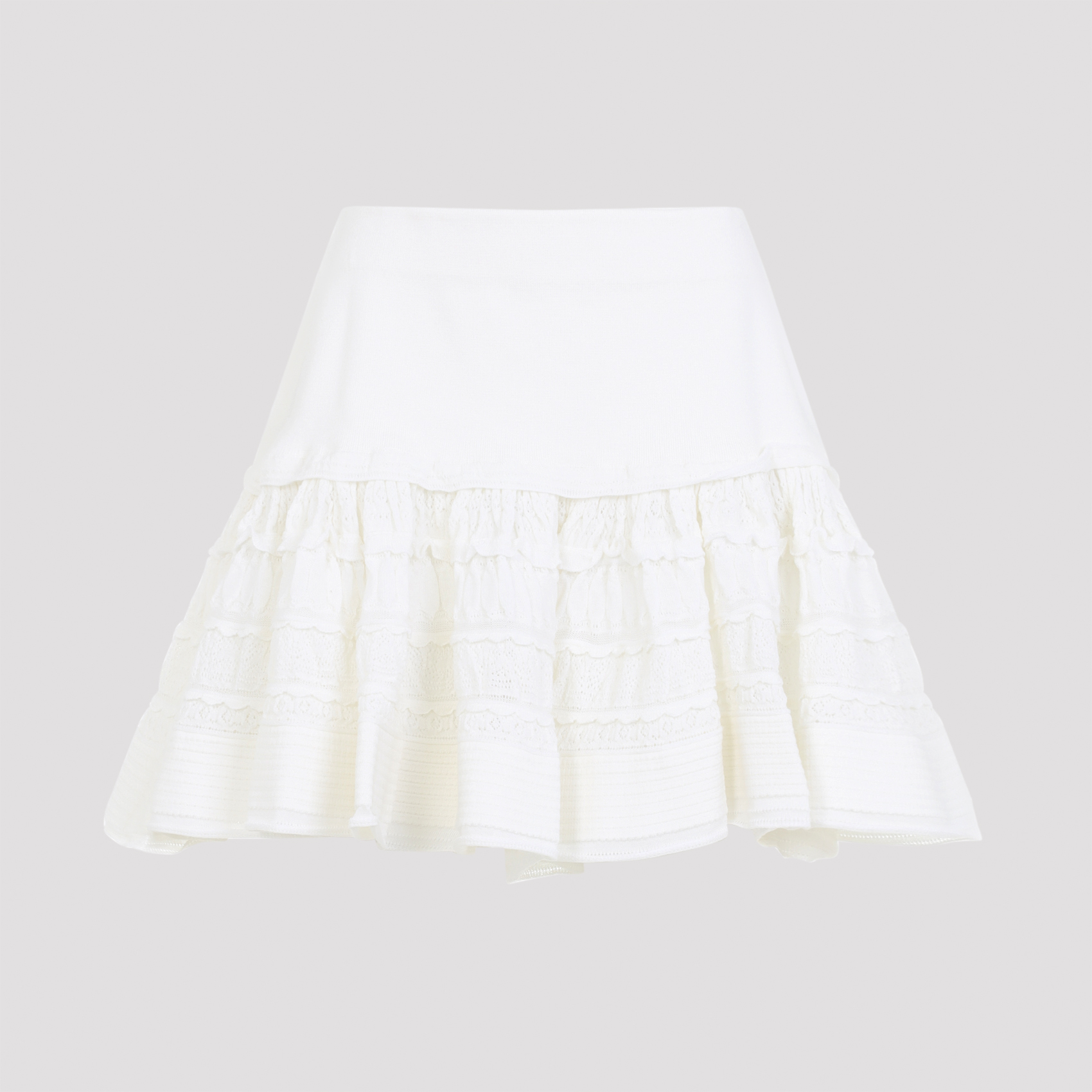 Alaïa Women's White Ruffle Mini Skirt Wool Polyamide Elastane