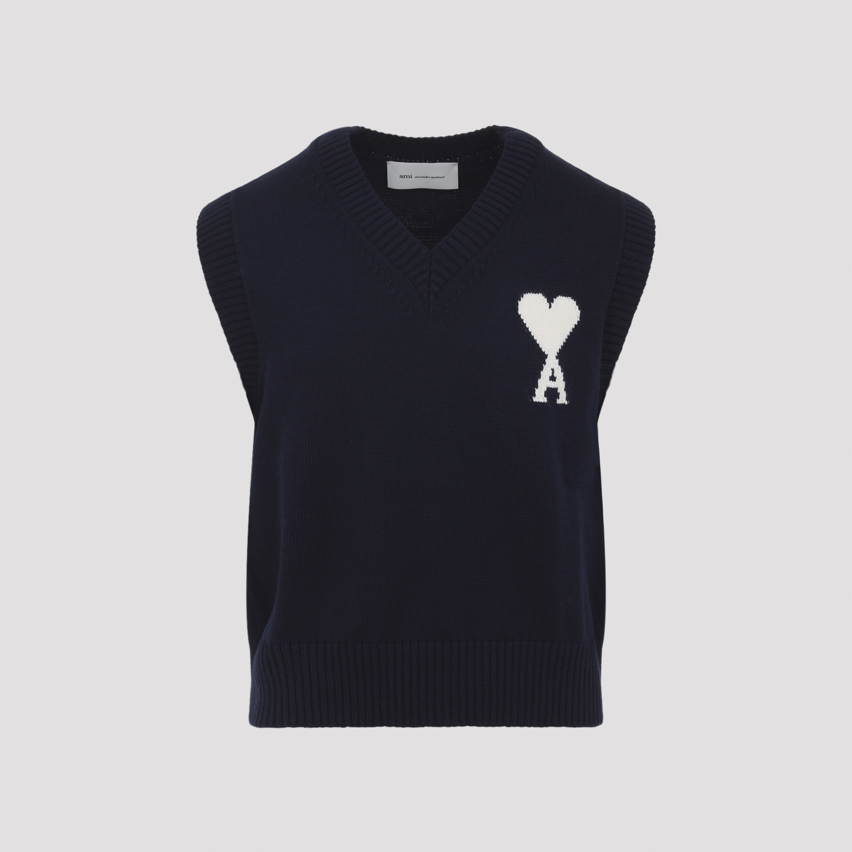 Ami Paris Men's Blue Ami Wool And Cotton Vest Virgin Sweater