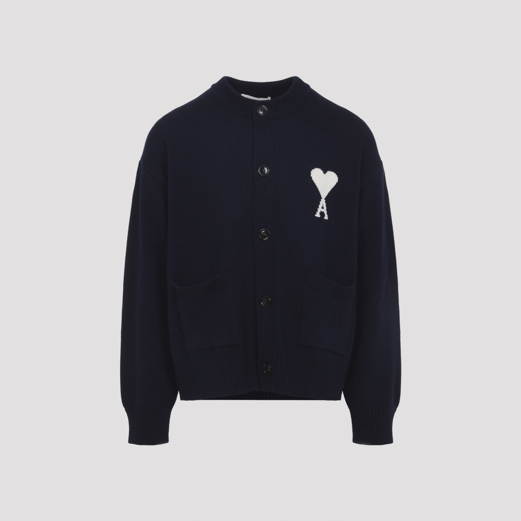 Ami Paris Men's Blue Ami Wool And Cotton Cardigan Sweater