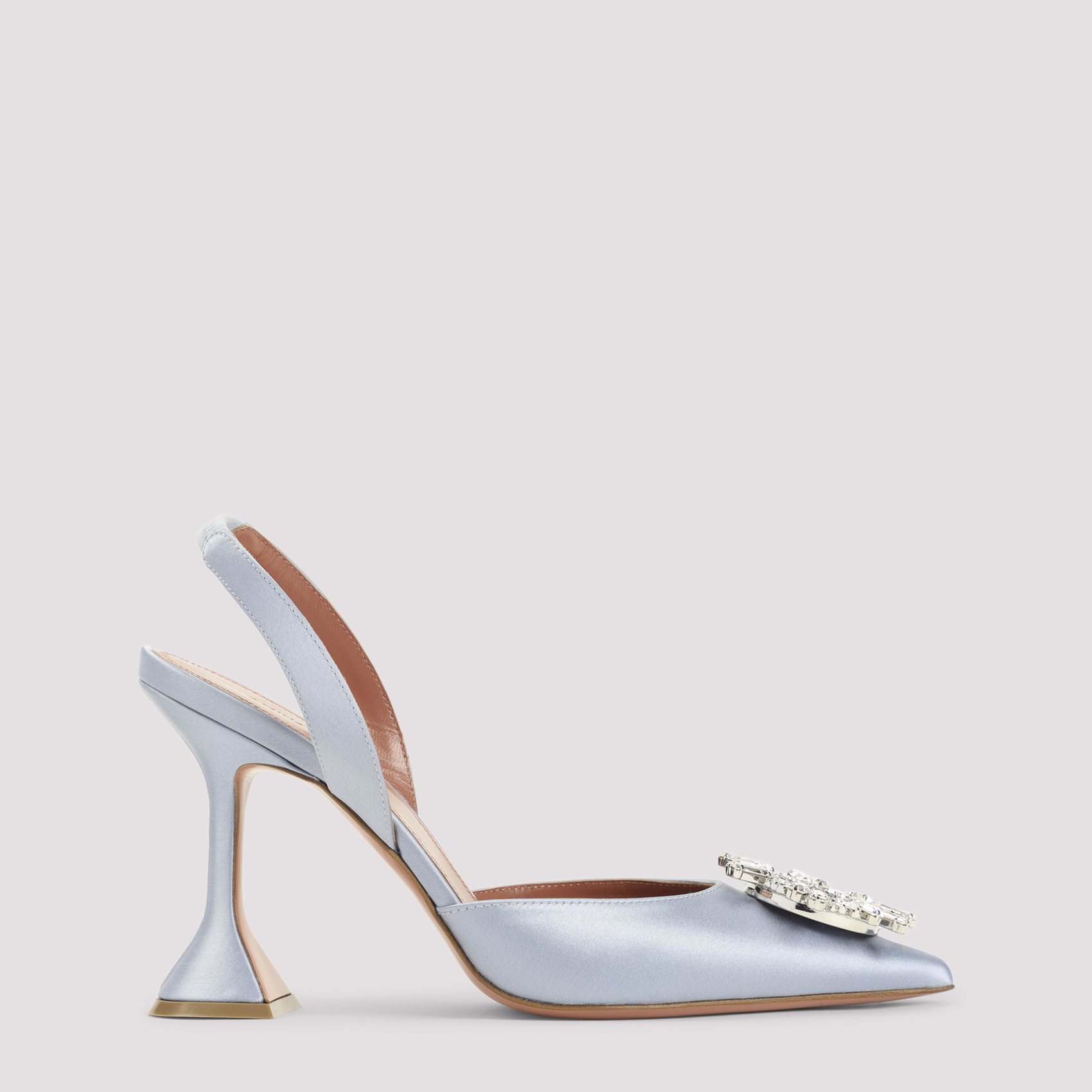 Amina Muaddi Women's Blue Begum Sling 95 Mules Satin Leather Shoe