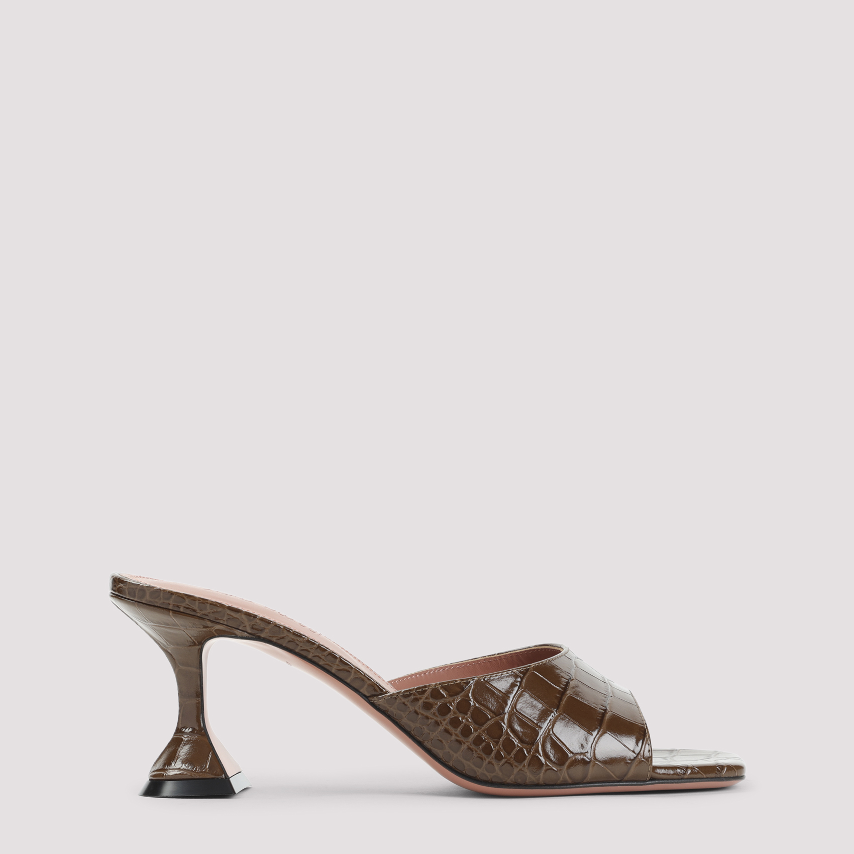 Amina Muaddi Women's Brown Lupita 70 Slipper Mules Leather Shoe