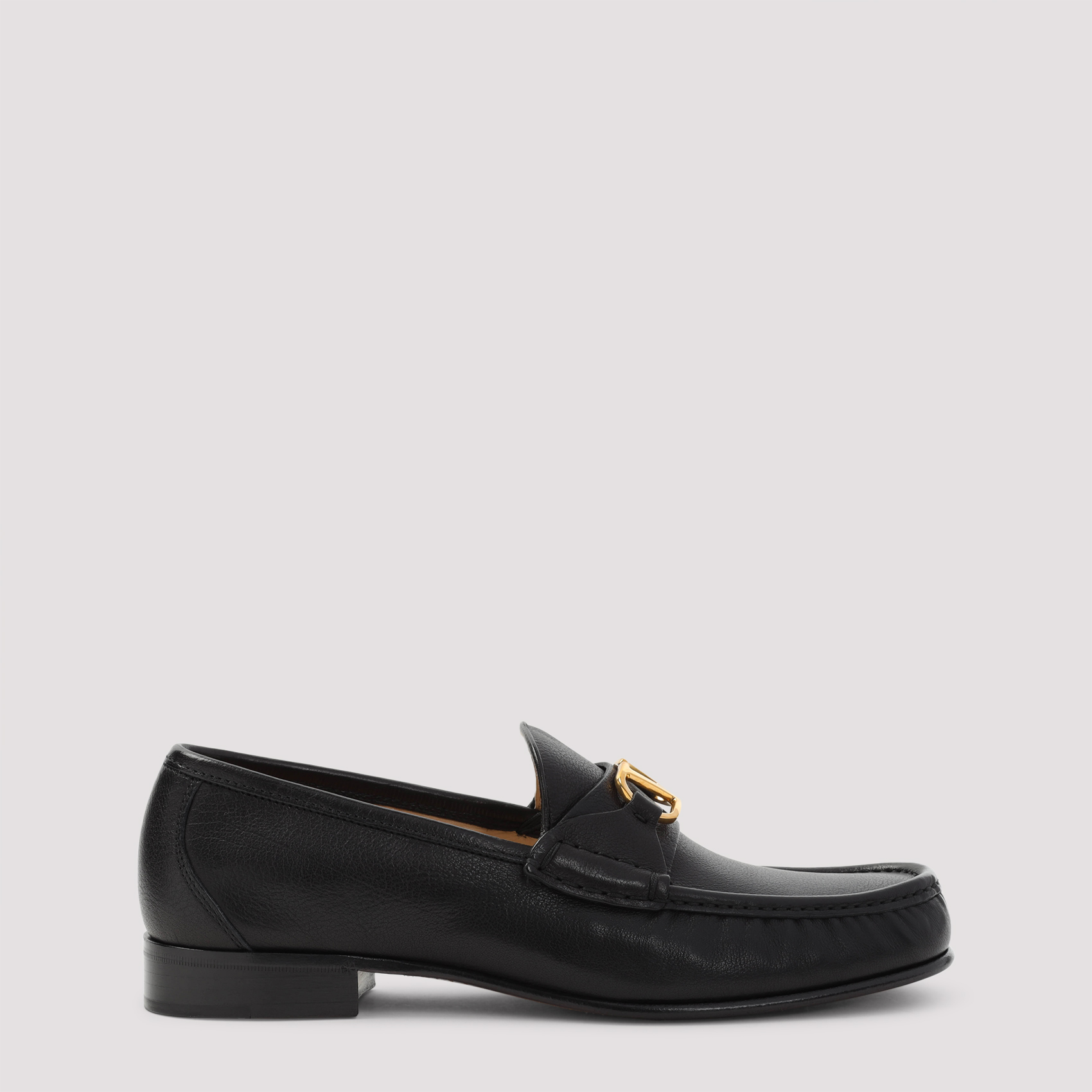 Valentino Garavani Men's Black Signature V-Logo Loafer Leather Shoe