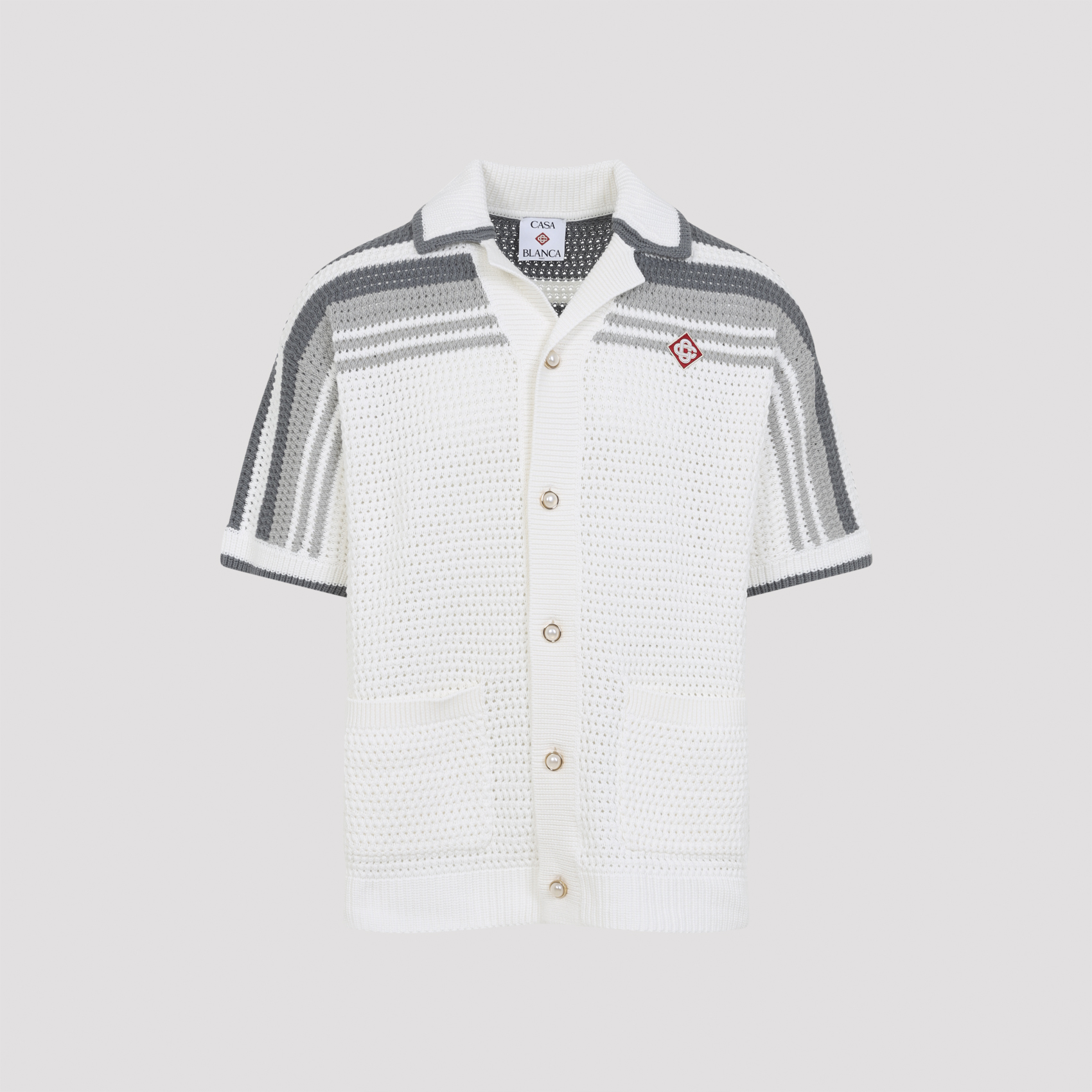 Casablanca Men's White Crocheted Shirt Cotton