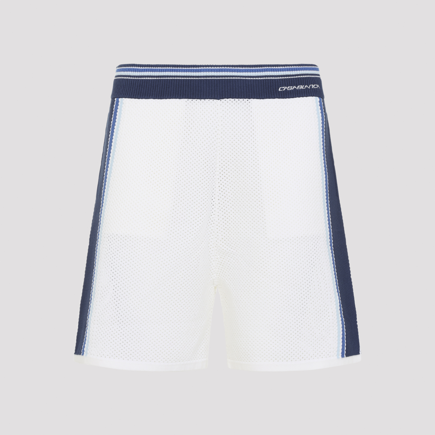 Casablanca Men's White Mesh Stripe Shorts Cotton Wool Nylon Elastane