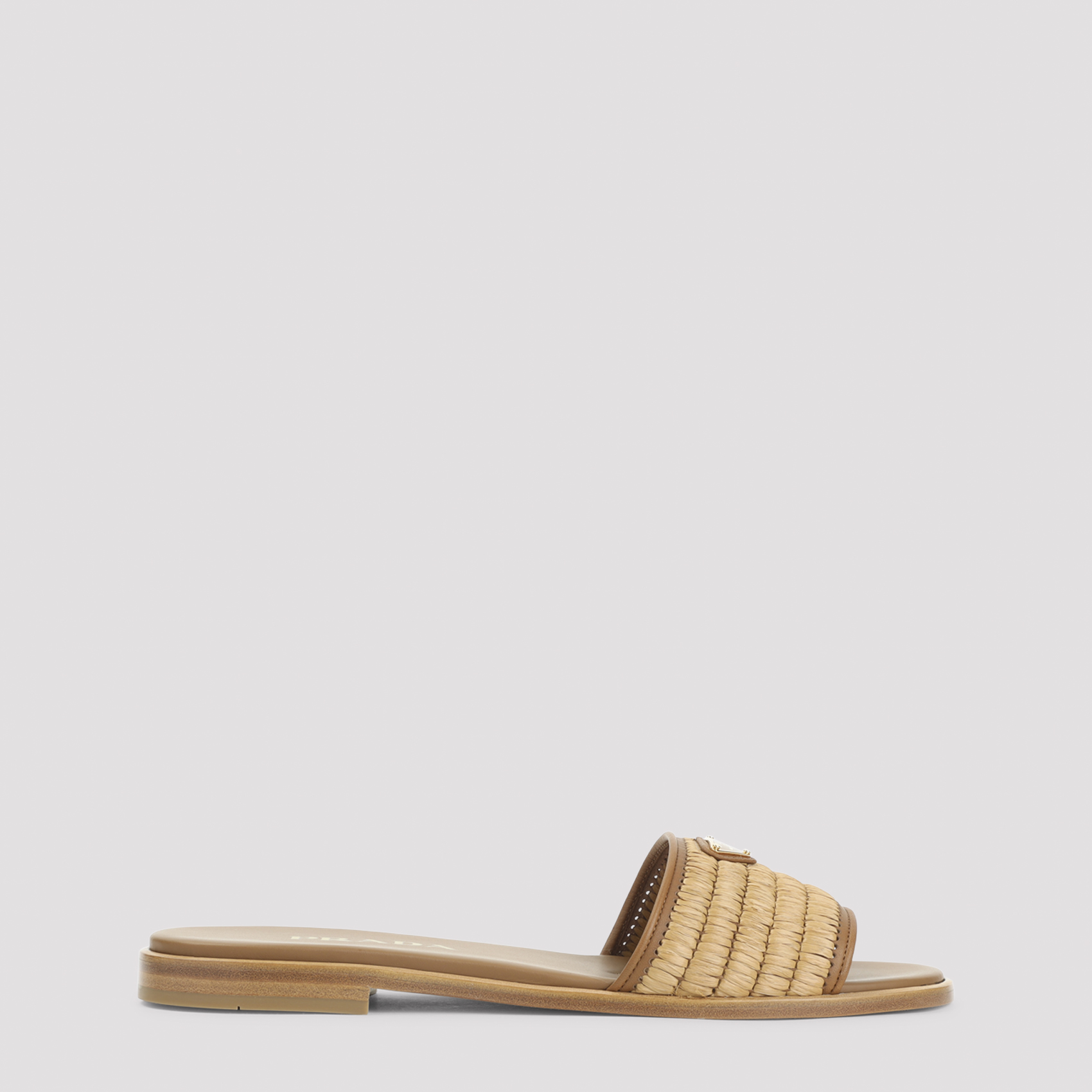 Prada Women's Brown Calf Leather Sandals Raffia