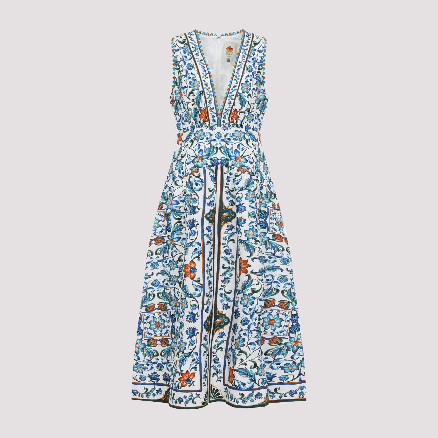 Farm Rio Women's Multicolour Linen Midi Dress Cotton