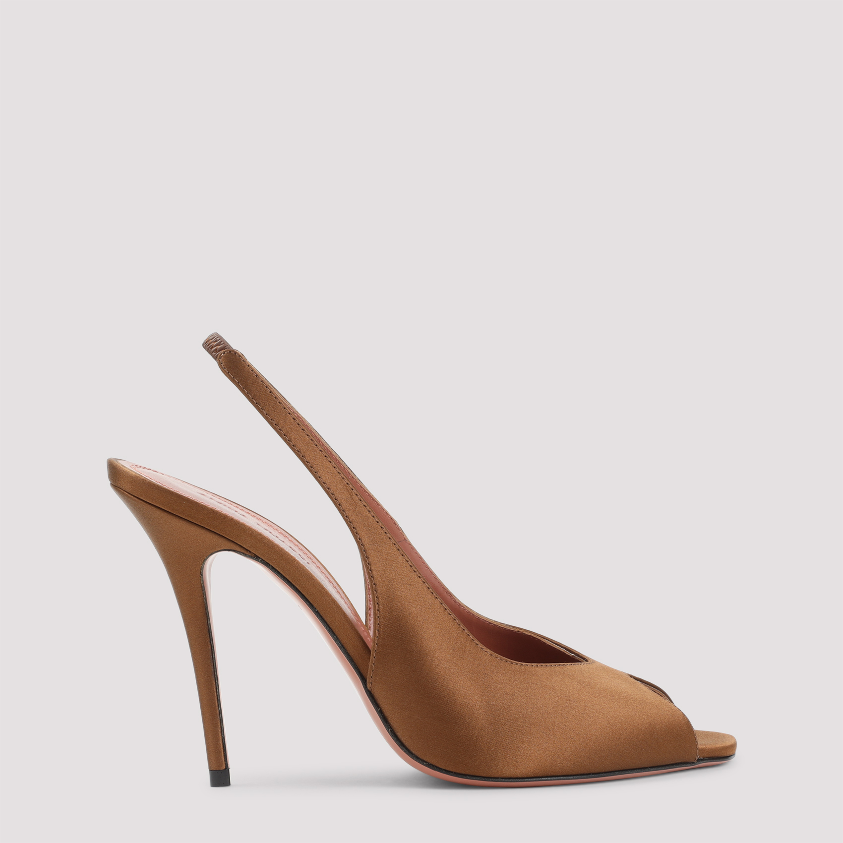 Amina Muaddi Women's Brown Kistina 105 Sling Mules Satin Mesh Shoe