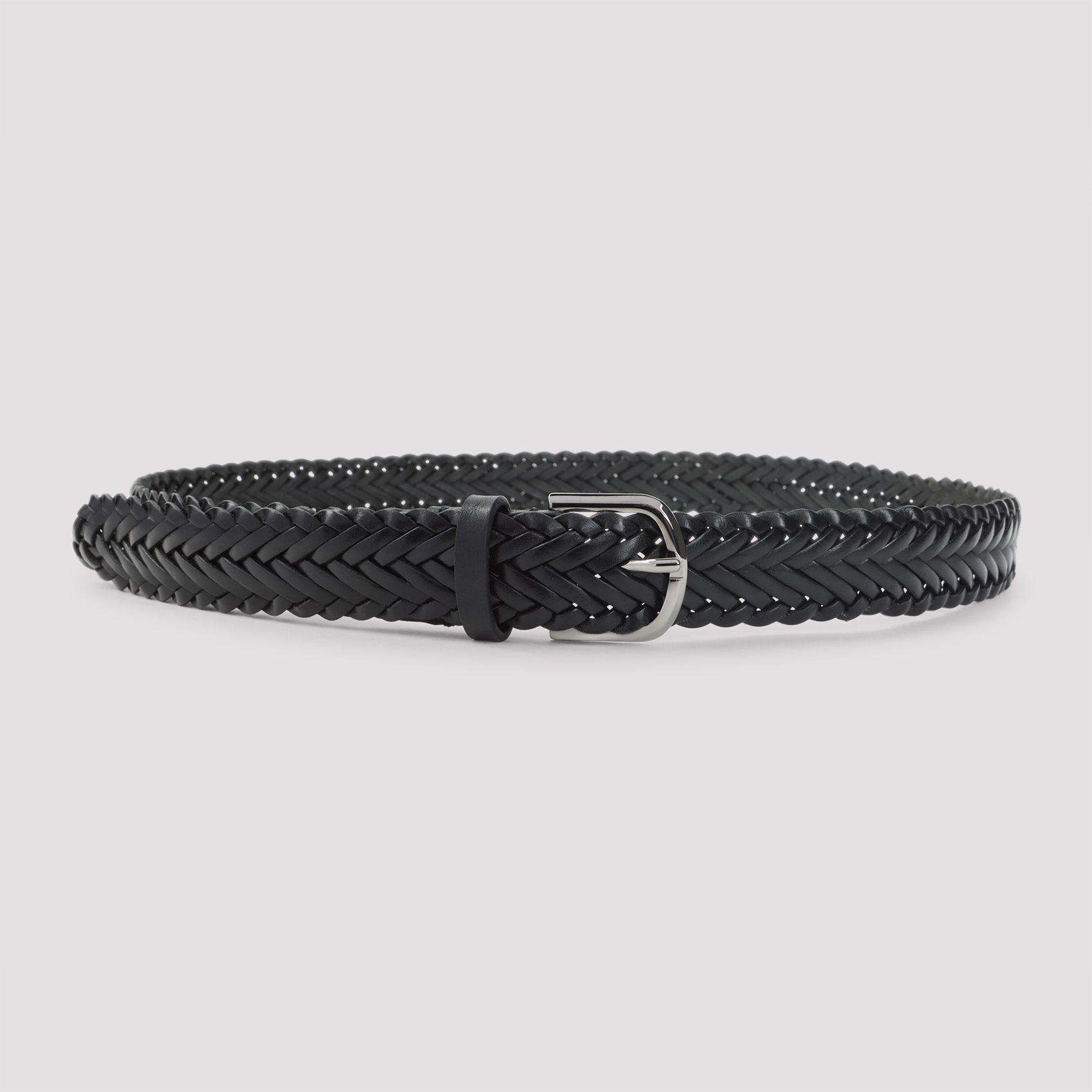 Giorgio Armani Men's Black Woven Leather Belt Bovine