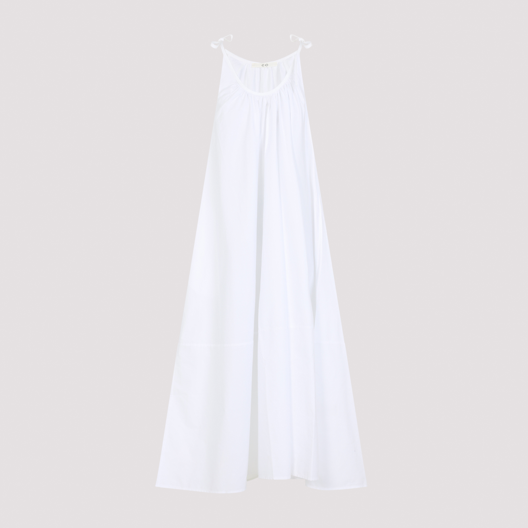 Co Women's White Gathered Midi Dress Cotton