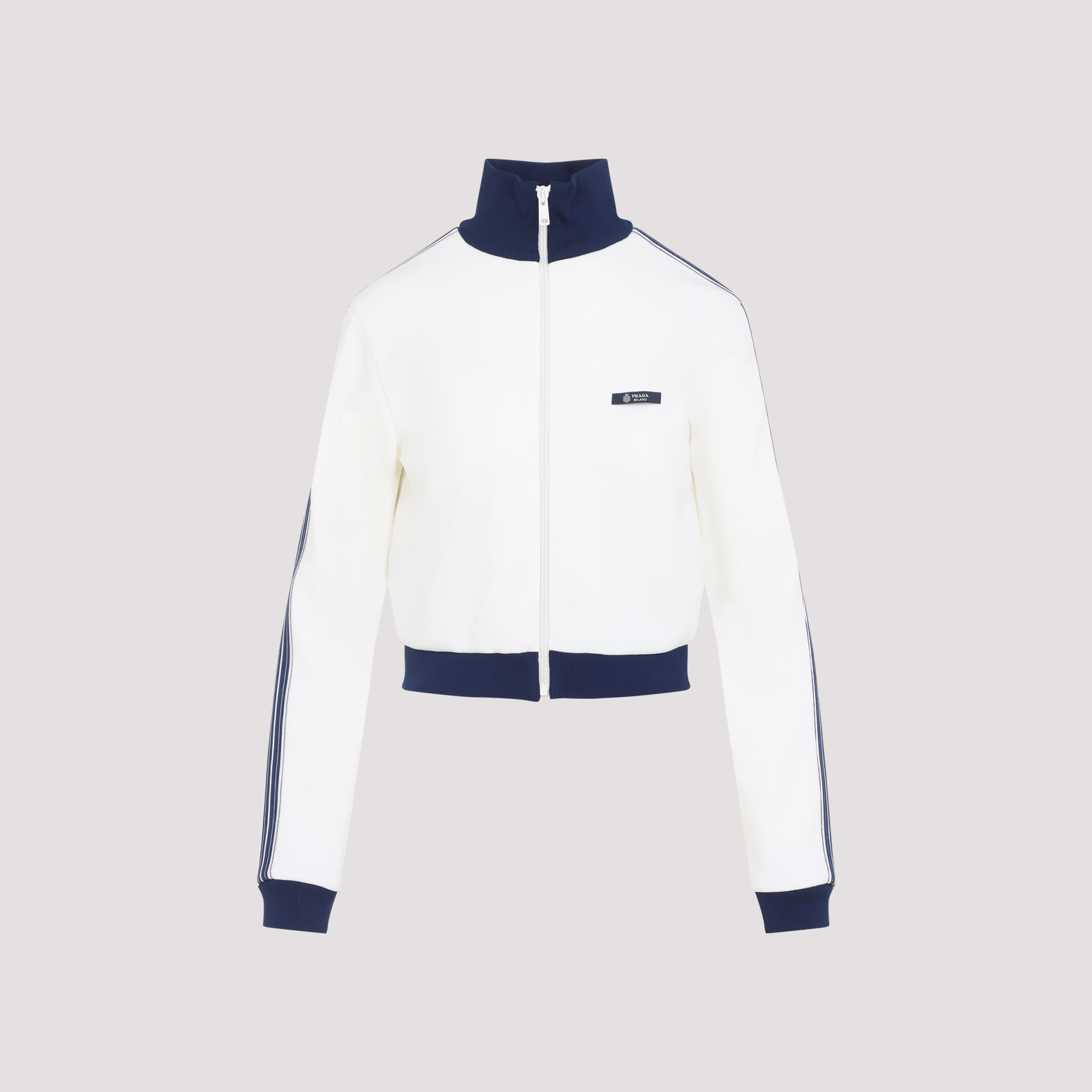 Prada Women's White Zip-Up Logo Jacket Polyester