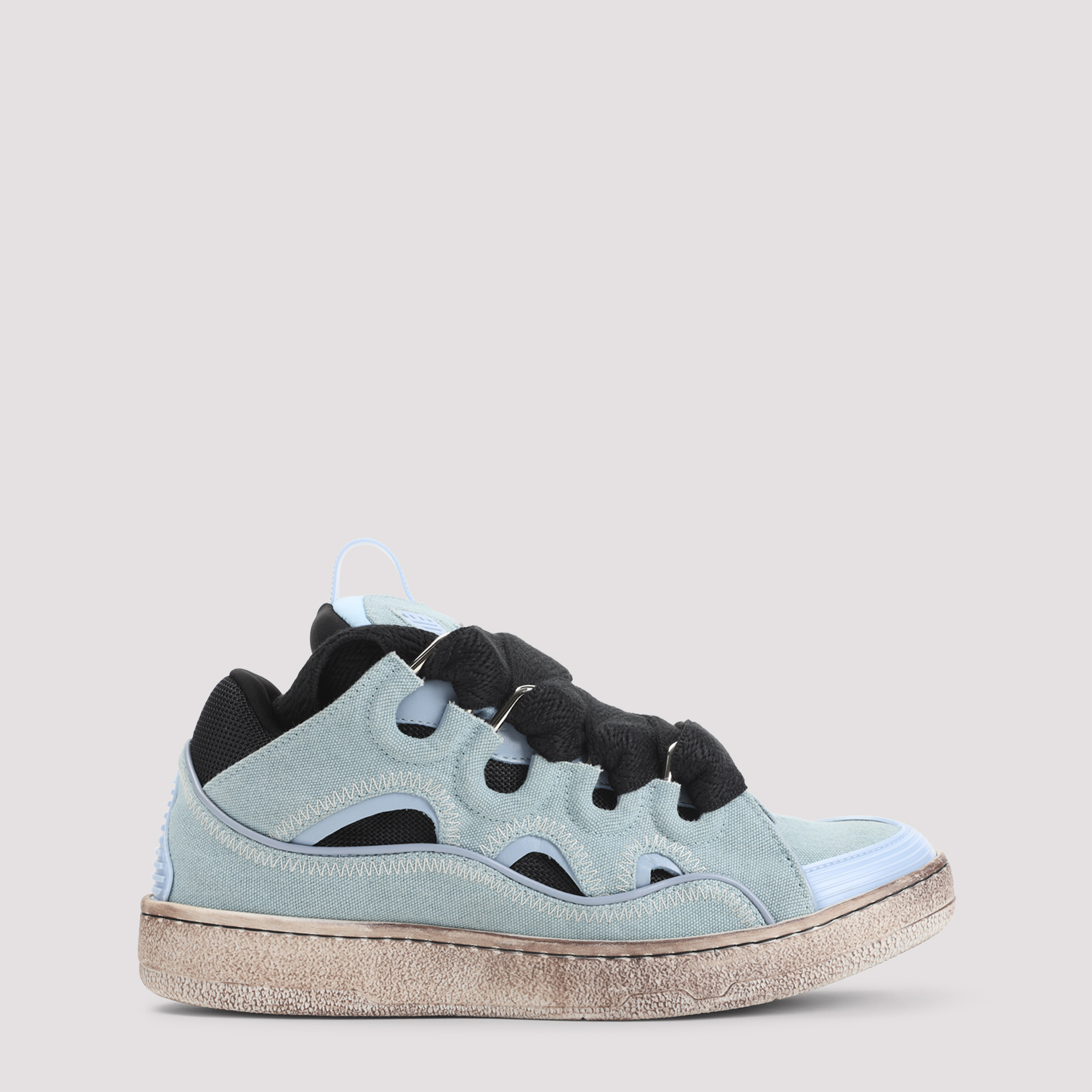 Lanvin Men's Blue Curb Sneakers Cotton Calf Leather Rubber Shoe