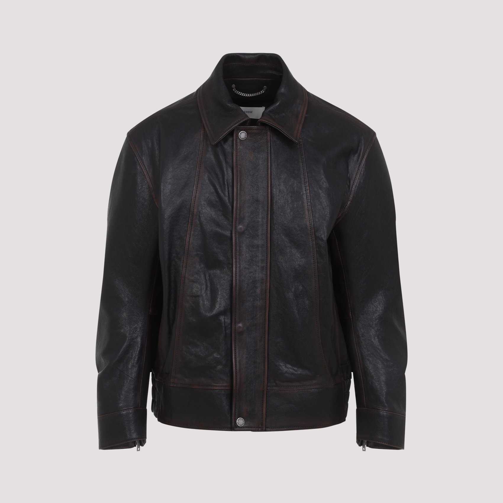 Golden Goose Men's Black Prince Nappa Leather Bomber Jacket Ovine