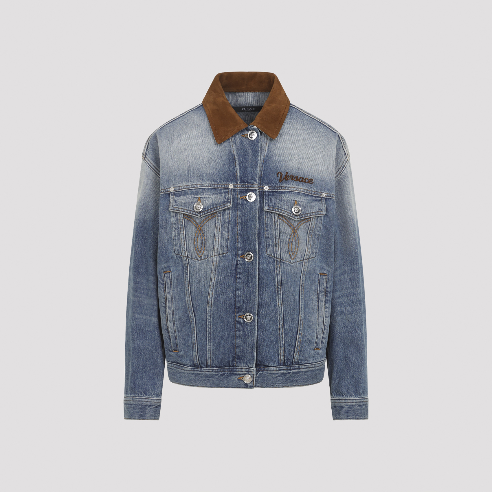 Versace Women's Blue Denim Stone Wash Blouson Cotton Jacket