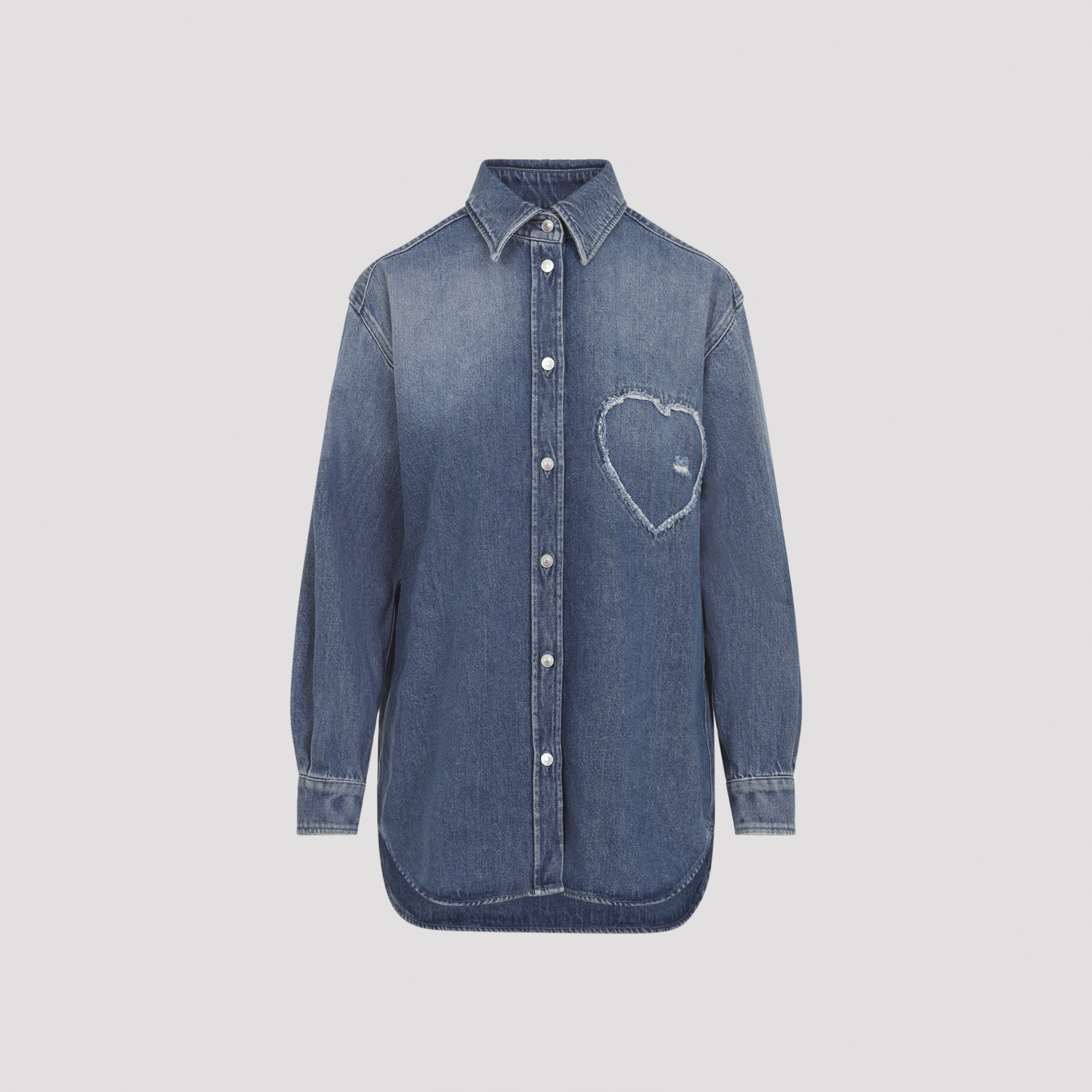 Moschino Women's Blue Heart Denim Shirt Cotton