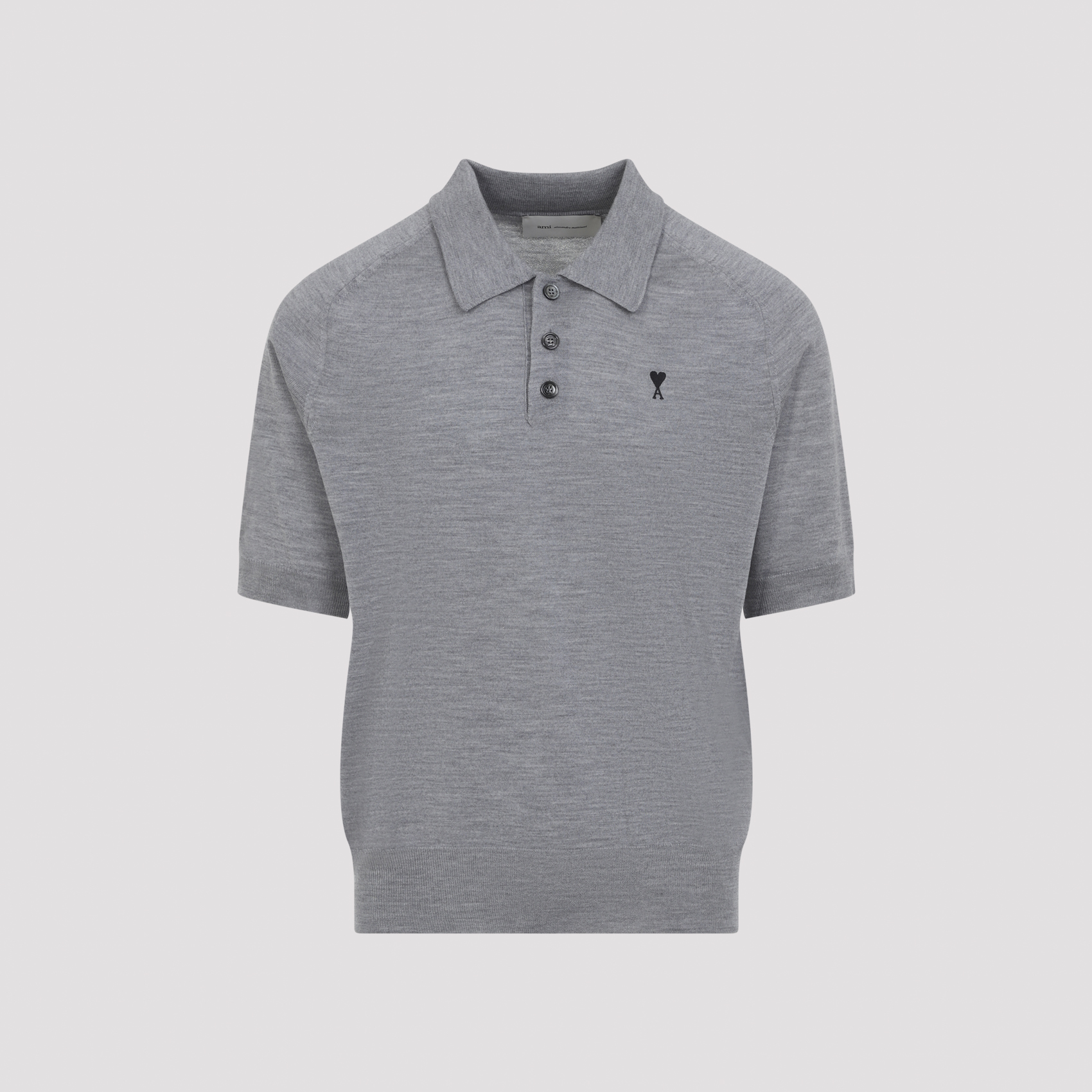 Ami Paris Men's Grey Ami Contrasted Adc Polo