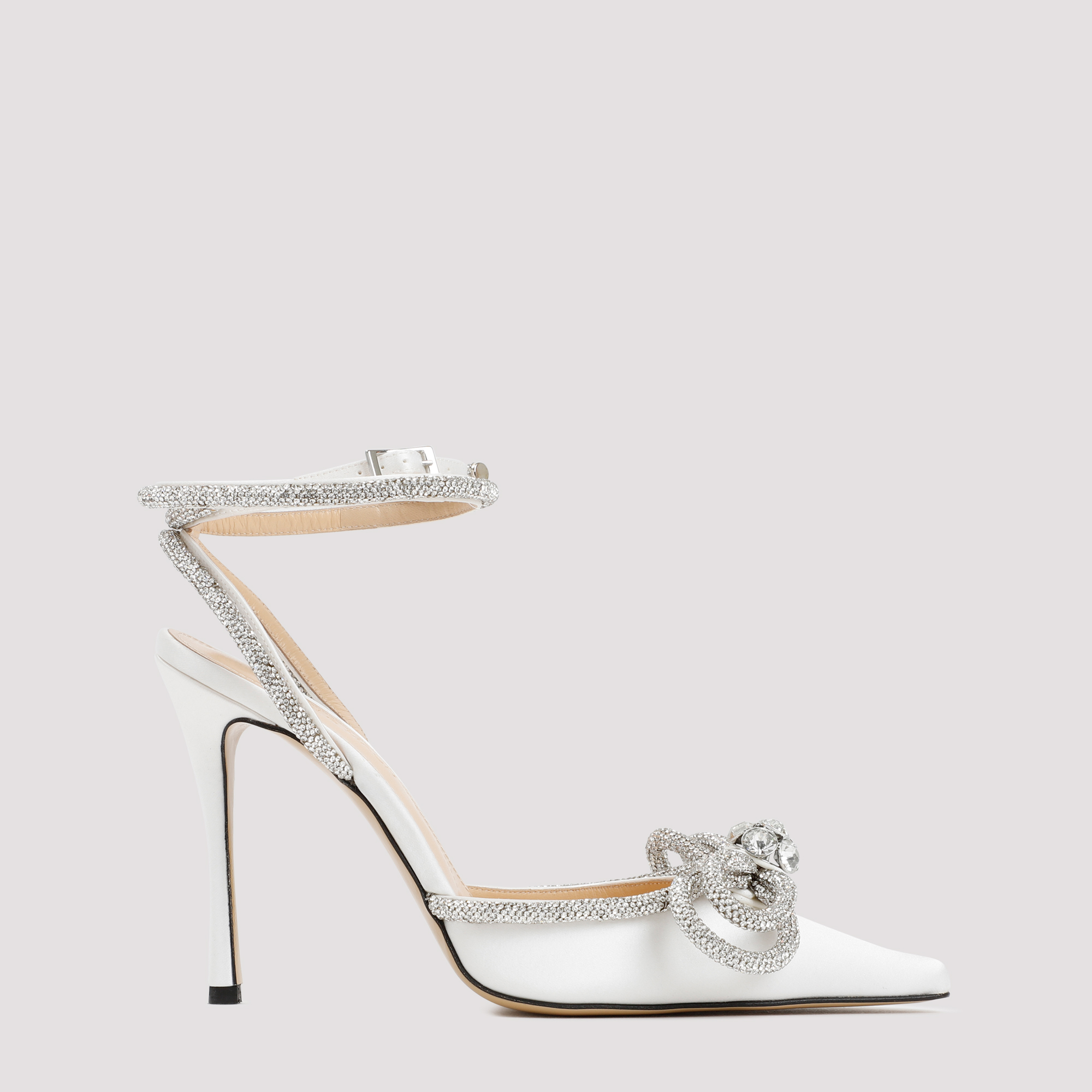 Mach & Mach Women's White Double Bow High Heels Silk